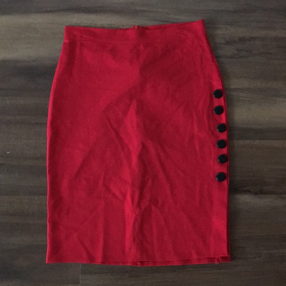 Red knee length skirt